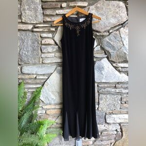 Vintage EXPO Velvet & Chiffon Black Long Dress w/ Embellishment Beading 8